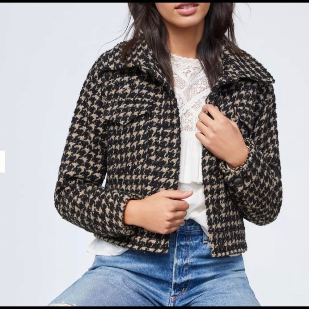 Avec Les Filles Houndstooth Shimmer Cropped Coat, Anthropologie
